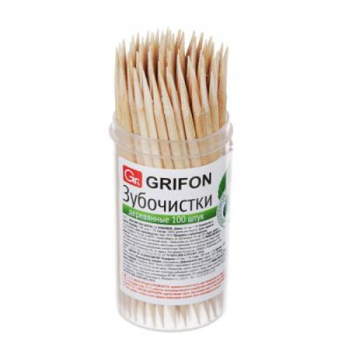 GRIFON Зубочистки из дерева 100шт, в пластиковой баночке, 400-002 GRIFON