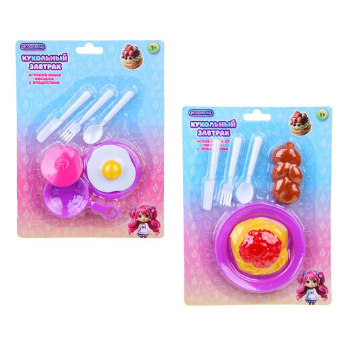 ИГРОЛЕНД Набор игровой, посудка с продуктами, кукольный завтрак, PP, ABS, 16х3,5х22 см ИГРОЛЕНД