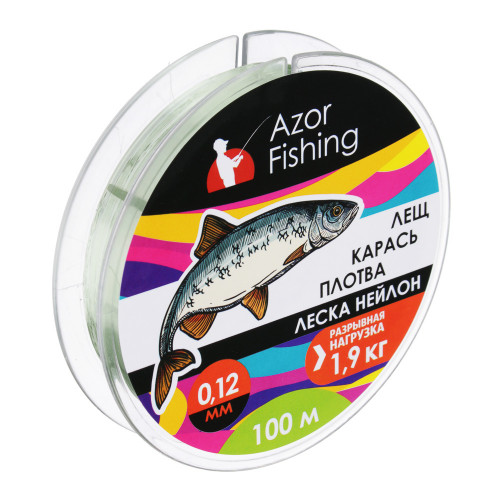 AZOR FISHING Леска "Лещ, Карась, Плотва", нейлон, 100м, 0,12мм, 1,9кг, зеленая Azor fishing