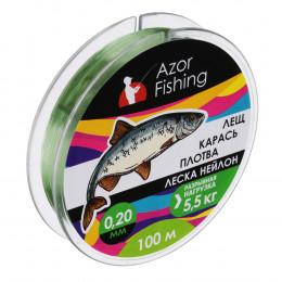 AZOR FISHING Леска "Лещ, Карась, Плотва", нейлон, 100м, 0,20мм, 5,5кг, зеленая