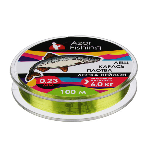 AZOR FISHING Леска "Лещ, Карась, Плотва", нейлон, 100м, 0,23мм, 6,0кг, зеленая AZOR FISHING