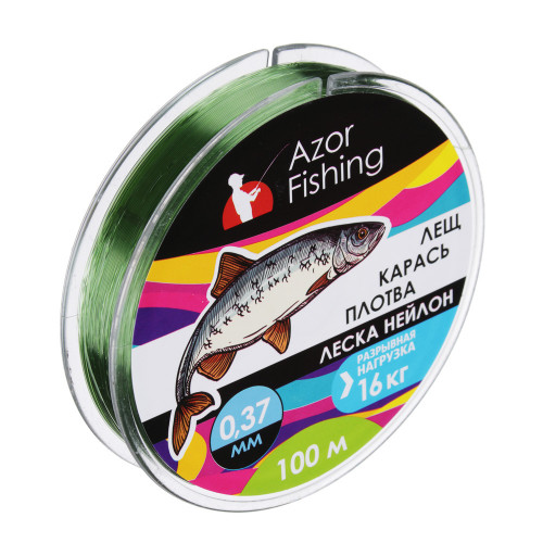 AZOR FISHING Леска "Лещ, Карась, Плотва", нейлон, 100м, 0,37мм, 16,0кг, зеленая AZOR FISHING