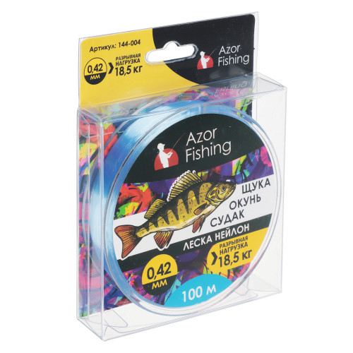 AZOR FISHING Леска "Щука,Окунь, Судак", нейлон, 100м, 0,42мм, 18,5кг, светло-голубая AZOR FISHING