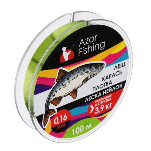 AZOR FISHING Леска "Лещ, Карась, Плотва", нейлон, 100м, 0,16мм, 3,9кг, зеленая AZOR FISHING