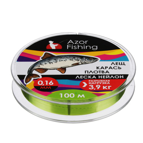 AZOR FISHING Леска "Лещ, Карась, Плотва", нейлон, 100м, 0,16мм, 3,9кг, зеленая AZOR FISHING