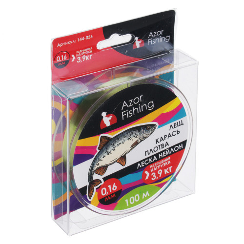 AZOR FISHING Леска "Лещ, Карась, Плотва", нейлон, 100м, 0,16мм, 3,9кг, зеленая AZOR FISHING