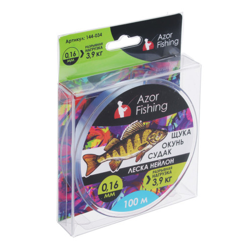 AZOR FISHING Леска "Щука,Окунь, Судак", нейлон, 100м, 0,16мм, 3,9кг, светло-голубая AZOR FISHING