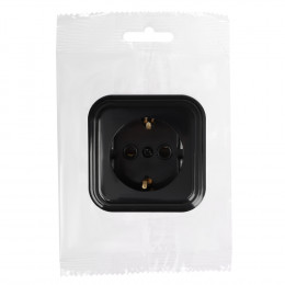FORZA Розетка с заземляющим контактом RA 16-133-Ч, 250В, 16А, IP20, 65x65x41 мм, чёрная УХЛ4
