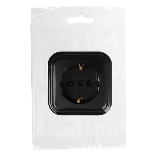 FORZA Розетка с заземляющим контактом RA 16-133-Ч, 250В, 16А, IP20, 65x65x41 мм, чёрная УХЛ4 FORZA