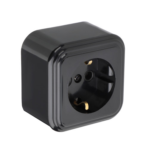 FORZA Розетка с заземляющим контактом RA 16-133-Ч, 250В, 16А, IP20, 65x65x41 мм, чёрная УХЛ4 FORZA
