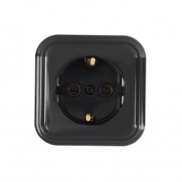 FORZA Розетка с заземляющим контактом RA 16-133-Ч, 250В, 16А, IP20, 65x65x41 мм, чёрная УХЛ4