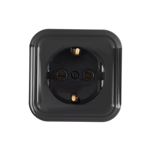 FORZA Розетка с заземляющим контактом RA 16-133-Ч, 250В, 16А, IP20, 65x65x41 мм, чёрная УХЛ4 FORZA