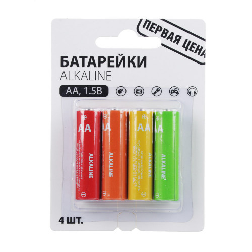 Первая цена Батарейки 4шт, тип АA, "Alkaline" щелочная в блистере Первая цена