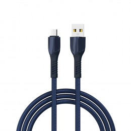 BY Кабель для зарядки Navy microUSB, 1м, Быстрая зарядка 3А, QC, PD 20W, тканевый, синий