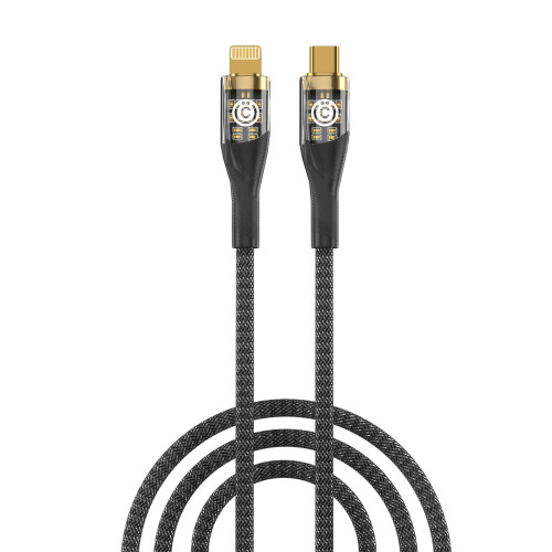 ВСЁГАЗИН Кабель для зарядки Techno Type-C-iP, 1м, Быстрая зарядка 2.4А, PD 22W, нейлон, черный ВСЁГАЗИН