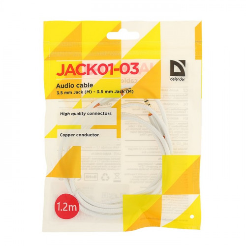 Кабель аудио AUX Defender JACK01-03, Jack 3.5 мм(m)-Jack 3.5 мм(m), 1.2 м, белый Defender