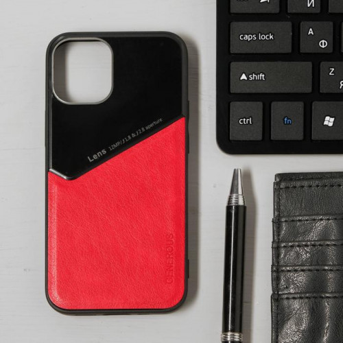 Чехол LuazON для iPhone 12 mini, поддержка MagSafe, вставка из стекла и кожи, красный Luazon Home