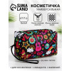 Косметичка на молнии с ручкой, объёмная, маленькая, с рисунком, чёрная (производитель не указан)