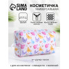 Косметичка на молнии с ручкой, объёмная, маленькая, с рисунком, белая (производитель не указан)