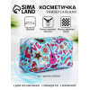 Косметичка на молнии с ручкой, объёмная, маленькая, с рисунком, голубая (производитель не указан)