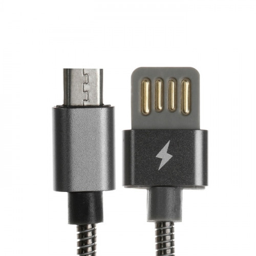 Кабель MicroUSB - USB, 2.1 А, металлическая оплётка, 1 метр, чёрный (производитель не указан)