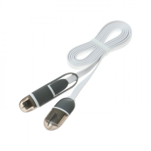 Кабель 2 в 1 LuazON, microUSB/Lightning - USB, 1 А, 0.9 м, плоский, МИКС Luazon Home