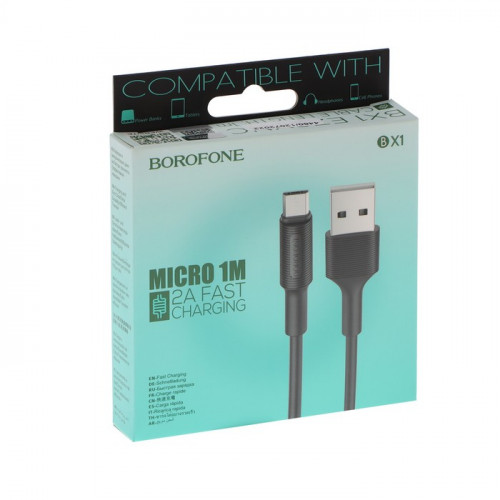Кабель Borofone BX1, microUSB - USB, 2.4 А, 1 м, PVC оплётка, чёрный Borofone