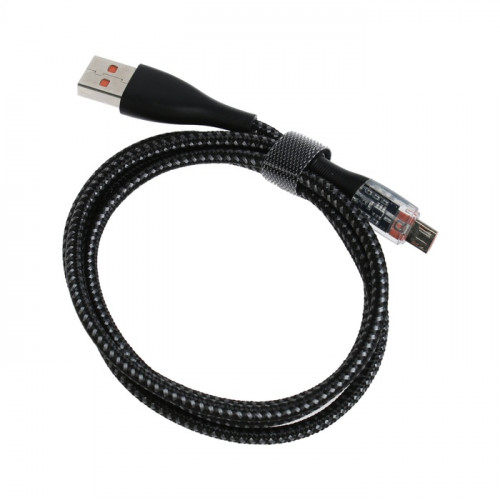 Кабель, 2 А, MicroUSB  - USB, прозрачный, оплётка нейлон, 1 м, чёрный (производитель не указан)