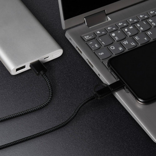 Кабель Windigo, 2 в 1, microUSB/Lightning - USB, 2 А, нейлон оплетка, 1 м, черный Windigo