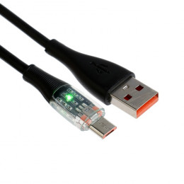 Кабель, 2 А, MicroUSB  - USB, прозрачный, TPE оплётка, 1 м, чёрный