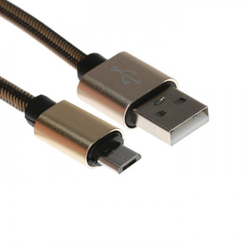 Кабель MicroUSB - USB, 2.1 А, оплётка нейлон, 1 метр, золотистый (производитель не указан)