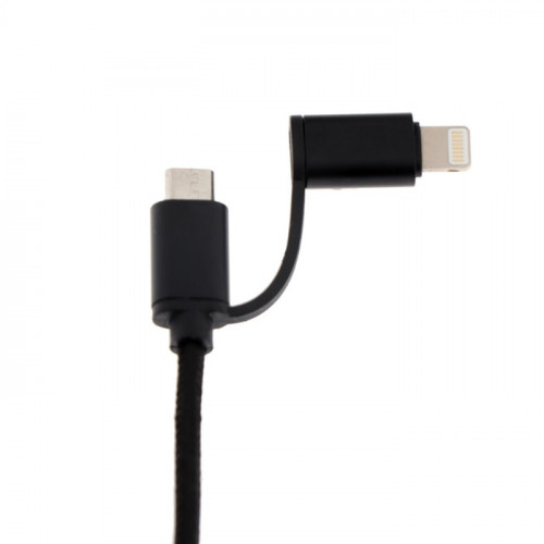 Кабель Windigo, 2 в 1, microUSB/Lightning - USB, 2 А, нейлон оплетка, 1 м, черный Windigo