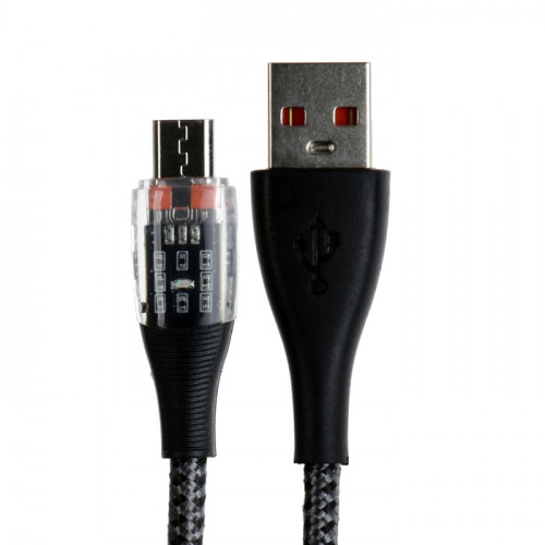 Кабель, 2 А, MicroUSB  - USB, прозрачный, оплётка нейлон, 1 м, серый (производитель не указан)
