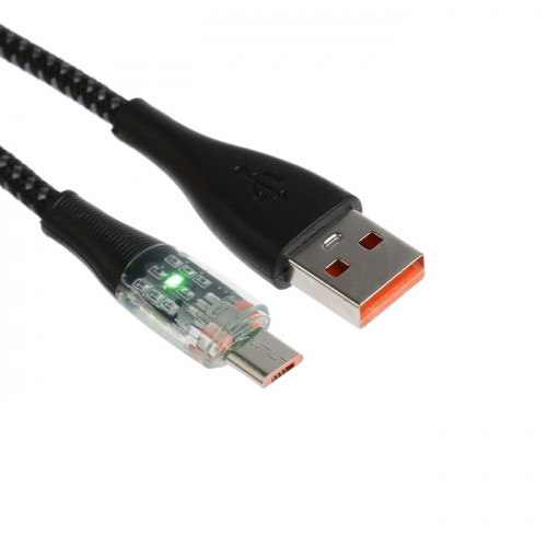 Кабель, 2 А, MicroUSB  - USB, прозрачный, оплётка нейлон, 1 м, чёрный (производитель не указан)