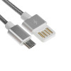 Кабель MicroUSB - USB, 2.1 А, металлическая оплётка, 1 метр, серебристый (производитель не указан)