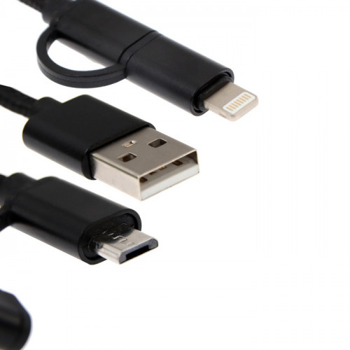 Кабель Windigo, 2 в 1, microUSB/Lightning - USB, 2 А, нейлон оплетка, 1 м, черный Windigo
