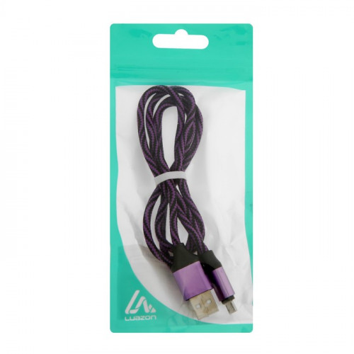 Кабель Luazon, microUSB - USB, 1 А, 1 м, оплётка нейлон, бело-фиолетовый Luazon Home