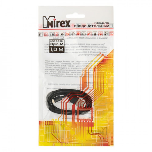 Кабель Mirex, Lightning - USB, 1А, 1 метр, черный Mirex