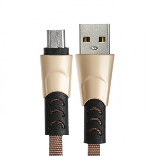 Кабель MicroUSB - USB, 2.4 А, оплётка ткань, плоский, 1 метр, коричневый (производитель не указан)