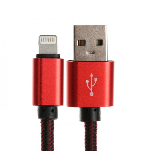 Кабель Lightning - USB, 2.1 А, оплётка нейлон, 1 метр, красный (производитель не указан)