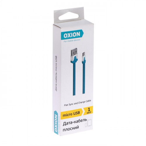 Кабель OXION DCC328, microUSB - USB, зарядка + передача данных, 1 м, плоский, синий Oxion