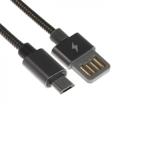 Кабель MicroUSB - USB, 2.1 А, металлическая оплётка, 1 метр, чёрный (производитель не указан)