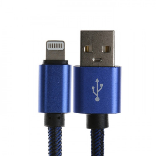 Кабель Lightning - USB, 2.1 А, оплётка нейлон, 2 метра, синий (производитель не указан)