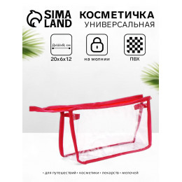 Косметичка треугольная на молнии, прозрачная/красная