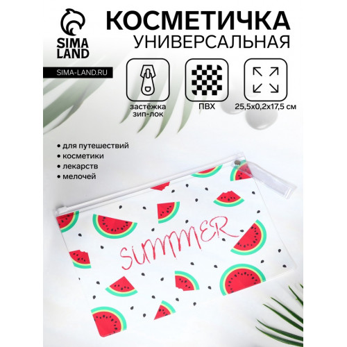 Косметичка для бассейна с застёжка зип-лок, большая, с принтом, прозрачная/красная (производитель не указан)