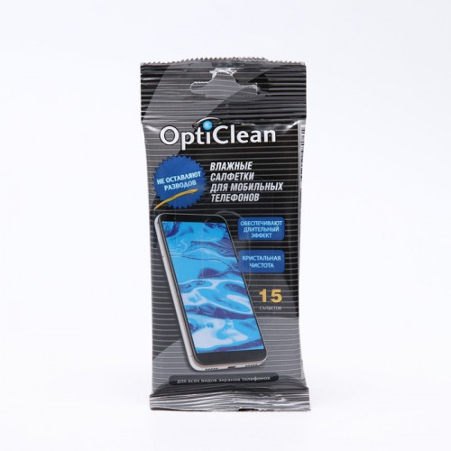 Влажные салфетки OptiClean, для мобильных телефонов, 15 шт. OPTICLEAN