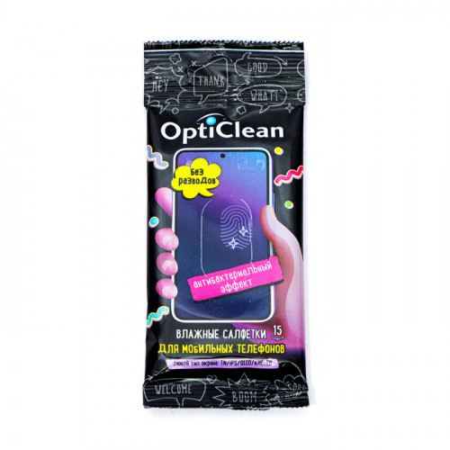 Влажные салфетки OptiClean, для мобильных телефонов, 15 шт. OPTICLEAN