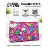 Косметичка-пенал на молнии, плоская, с рисунком, розовая/разноцветная (производитель не указан)