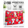 Косметичка-пенал на молнии, плоская, с рисунком, красная (производитель не указан)