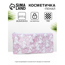 Косметичка-пенал на молнии, с рисунком, прозрачная/розовая